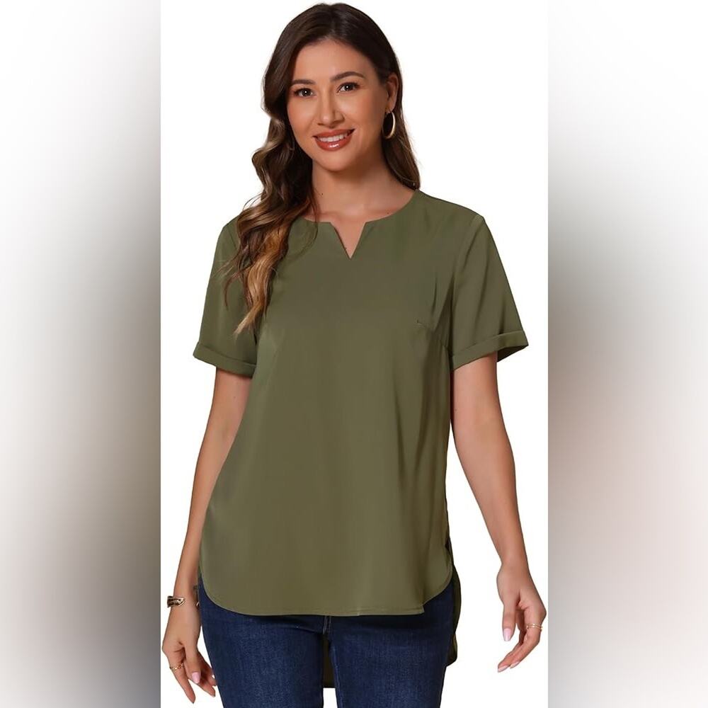 Allegra K Summer Top Loose Fit Dressy Curved Hem Casual Tunic Top Size L
 b60